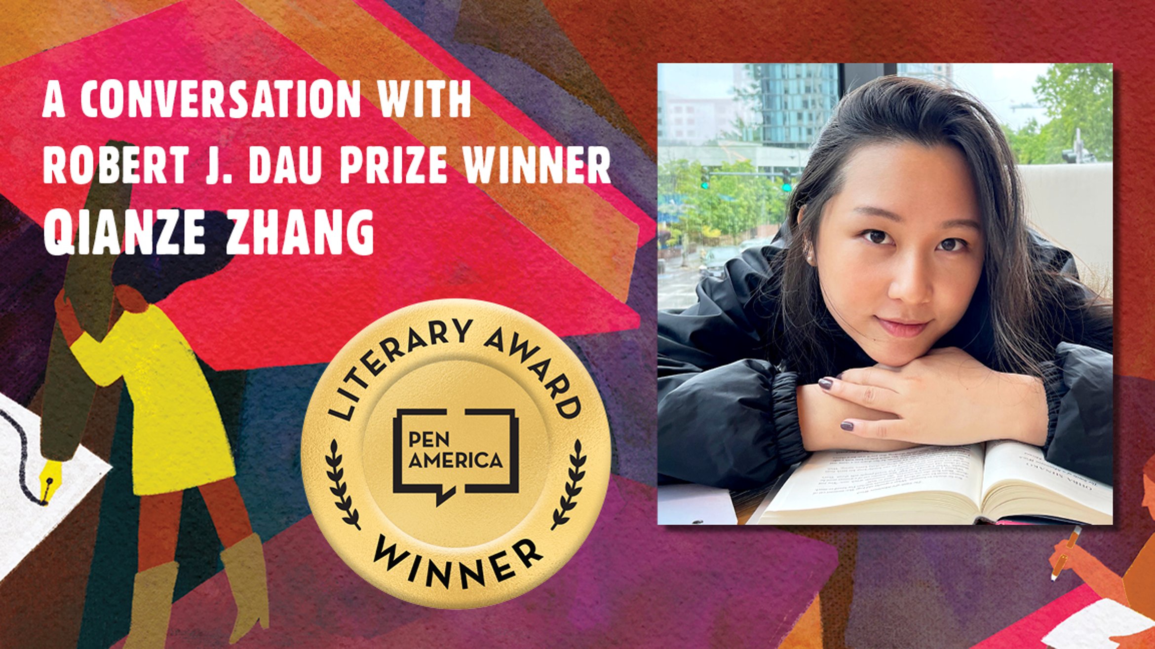 Cover Photo: This graphic is a close-up of the ‘Best Debut Short Stories 2021’ book cover, and includes the words "A conversation with Robert J. Dau Prize Winner Qianze Zang" along with the author's headshot