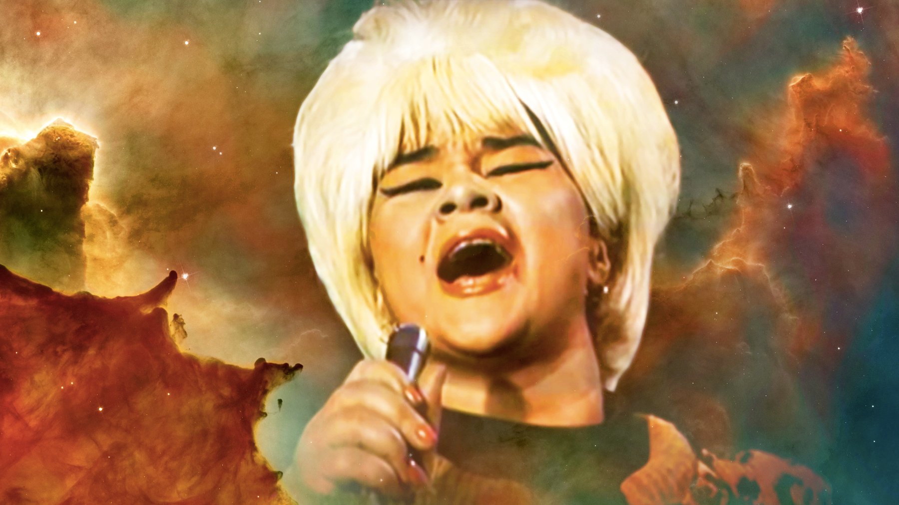 Cover Photo: an image of singer Etta James against a starry background